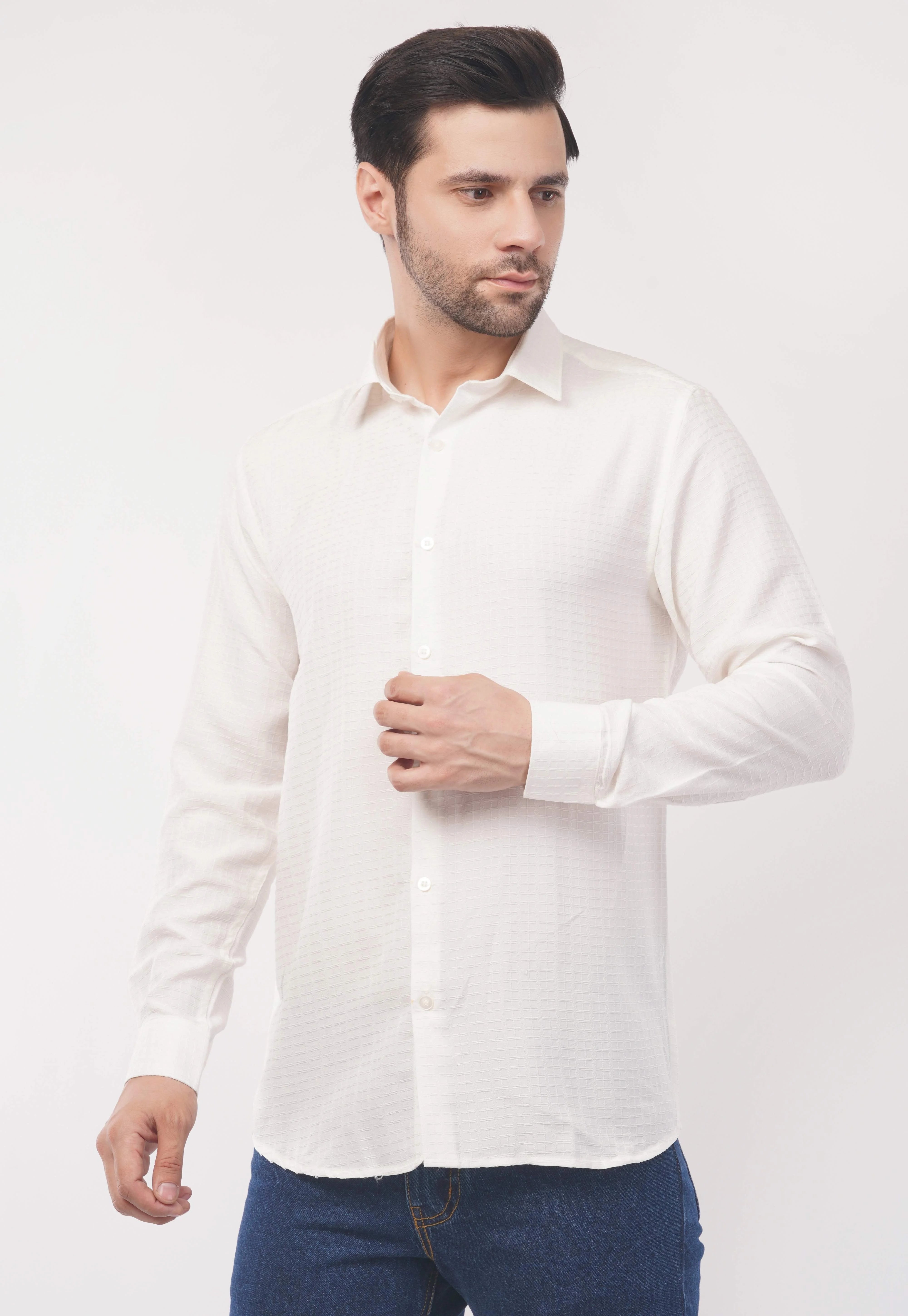 Snow Weave Classic White Full Sleeve Shirt